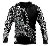 Men's Viking Hoodies Vintage Casual Viking Ragnar Viking Warrior 3D Printed Hooded Sweatshirt Drawstring Pullover with Pocket