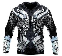 Men's Viking Hoodies Vintage Casual Viking Ragnar Viking Warrior 3D Printed Hooded Sweatshirt Drawstring Pullover with Pocket