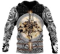 Men's Viking Hoodies Wolf 3D Printed Long Sleeve Sweatshirt Norse Mythology Loose Casual Sweatshirt with Pocket