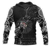 Men's Viking Hoodies Wolf 3D Printed Long Sleeve Sweatshirt Norse Mythology Loose Casual Sweatshirt with Pocket
