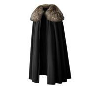 Mens Viking Robe Costume Fur Cloak Shoulder Lengthened Cape Medieval King Lord Cape LARP Cosplay, Black, L