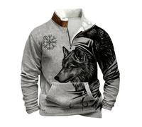 Men's Viking Sweatshirts Uk Half Zip Stand-Up Collar Fleece Pullover Nordic Mythology Tattoos Jumper 2025 Fall Winter Casual Workout Cargo Jumpers Soft Warm Work Oversize Streetwear