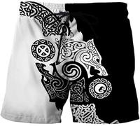 Mens Viking Swimming Trunks Norse Fenrir Wolf Tattoo Beach Shorts Summer Quick Dry Gym Athletic Shorts With Pockets (Color : Wolf A, Size : S)