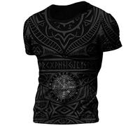 Mens Viking T Shirt, Norse Mythology 3d Printed Half Sleeves Viking Warrior Rune T-Shirt, Crew Neck Loose Short Sleeve (C,L)