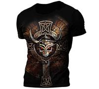 Mens Viking T Shirt, Norse Mythology 3d Printed Half Sleeves Viking Warrior Rune T-Shirt, Crew Neck Loose Short Sleeve (G,L)