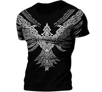 Mens Viking T Shirt, Norse Mythology 3d Printed Half Sleeves Viking Warrior Rune T-Shirt, Crew Neck Loose Short Sleeve (F,S)