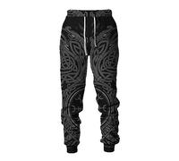 Men's Viking Tattoo 3D Printed Jogger Sweatpants - Elastic Waist Drawstring Hip Hop Tracksuit Bottoms