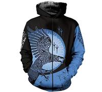 Mens Viking Tattoo Hoodies,3D Print Eagle Sweatshirt,Harajuku Autumn Streetwear Casual Tracksuit Zip Hoodies XXL
