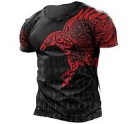 Men's Viking Tattoo T-Shirt Round Neck Short Sleeve Tops Summer Casual T-Shirt Vintage Distressed Tops