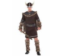Mens Viking Warrior Adult Fancy Dress Historical Middle Ages Costume Brown