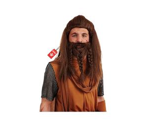 Mens Viking Wig & Beard Adults Historical Braided Brown Hair Costume Accessory