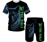 Men's Viking Wolf 3D Printed T-Shirt + Shorts Set Summer Tracksuit Set Casual Short Sleeved Tops Set Quick Dry Two Piece Set