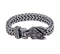 Men's Viking Wolf Mesh Chain Bracelet - Norse Stainless Steel Celtic Knot Wolf Head Talisman Bangles - Fashion Heavy Metal Odin Fenrir Amulet Wristband Jewelry Accessories ( Color : Silver , Size : 19