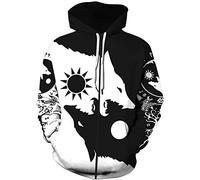 Men's Viking Yin Yang Hoodie, Norse Mythology Fenrir Wolf Tattoo 3D Print Pullover Street Harajuku Jacket (Color : Zip, Size : XXL)