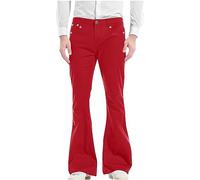 Men's Vintage Bell Bottom 60s 70s Outfits Mens Disco Pants Slim Fit Flared Trousers Fancy Dress Comfortable Bootcut Trousers Solid Dress Up Costumes Casual Dressy with Button & Zip Fly XXL