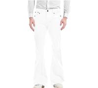 Men's Vintage Bell Bottom 60s 70s Outfits Mens Disco Pants Slim Fit Flared Trousers Fancy Dress Comfortable Bootcut Trousers Solid Dress Up Costumes Casual Dressy with Button & Zip Fly XXL White