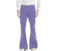 Men's Vintage Bell Bottom 60s 70s Outfits Mens Disco Pants Slim Fit Flared Trousers Fancy Dress Comfortable Bootcut Trousers Solid Dress Up Costumes Casual Dressy with Button & Zip Fly XXL Purple