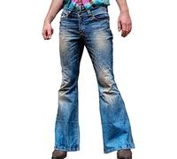 Men's Vintage Bell Bottom Jeans Classic Retro Disco Flared Leg Denim Pants 60s 70s Stretch Wide Leg Jean Trousers (Blue,X-Large)