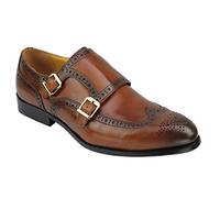 Mens Vintage Black Brown Real Leather Brogue Double Strap Monk Shoes Smart Formal Slip on [JPD3-30-BROWN-46]