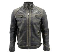 Men's Vintage Black Retro Leather Retro Jacket Classic Racing Quilted Biker Moto Fashion Jacket 3XL