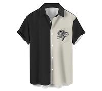 Men's Vintage Bowling Shirt 1950s Retro Rockabilly Style Short Sleeve Button Down Music Hawaiian Shirts, Music-black White, 3XL