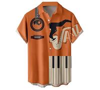 Men's Vintage Bowling Shirt 1950s Retro Rockabilly Style Short Sleeve Button Down Music Hawaiian Shirts, Jazz-orange, S