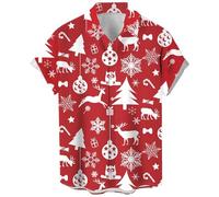 Men's Vintage Bowling Shirt 1950s Retro Rockabilly Style Short Sleeve Button Down Music Hawaiian Shirts(Christmas-red White,6XL)