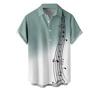 Men's Vintage Bowling Shirt 1950s Retro Rockabilly Style Short Sleeve Button Down Music Hawaiian Shirts, Music Note-white Green, XXL
