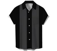 Men's Vintage Bowling Shirt 1950s Retro Rockabilly Style Short Sleeve Button Down Music Hawaiian Shirts, Black and dark grey, M