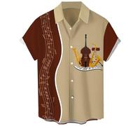 Men's Vintage Bowling Shirt 1950s Retro Rockabilly Style Short Sleeve Button Down Music Hawaiian Shirts(Jazz-Apricot Rust Red,5XL)