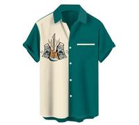 Men's Vintage Bowling Shirt 1950s Retro Rockabilly Style Short Sleeve Button Down Music Hawaiian Shirts