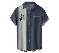 Men's Vintage Bowling Shirt 1950s Retro Rockabilly Style Short Sleeve Button Down Music Hawaiian Shirts, Music Note-cat, 3XL