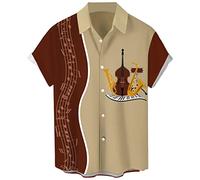 Men's Vintage Bowling Shirt 1950s Retro Rockabilly Style Short Sleeve Button Down Music Hawaiian Shirts, Jazz-apricot Rust Red, XL