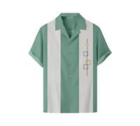 Men's Vintage Bowling Shirt 1950s Retro Rockabilly Style Short Sleeve Button Down Music Hawaiian Shirts Bowling Shirt Retro Print Hawaiian Shirts Short Sleeve Casual Button Down Shirt Beach Shirts