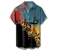 Men's Vintage Bowling Shirt 1950s Retro Rockabilly Style Short Sleeve Button Down Music Hawaiian Shirts, Music Note-diamond, Medium