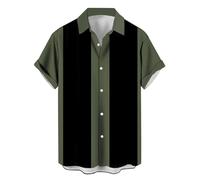 Men's Vintage Bowling Shirt 1950s Retro Rockabilly Style Short Sleeve Button Down Music Hawaiian Shirts Sleeve Contrast Colour Shirts Striped Golf Shirt Casual Shirts Summer Shirt Beach Shirt, Army