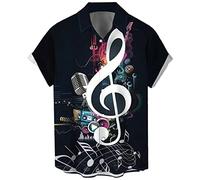 Men's Vintage Bowling Shirt 1950s Retro Rockabilly Style Short Sleeve Button Down Music Hawaiian Shirts, Music Note-black, Large