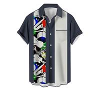 Men's Vintage Bowling Shirt 1950s Retro Rockabilly Style Short Sleeve Button Down Music Hawaiian Shirts, Artistic Graffiti, S
