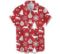 Men's Vintage Bowling Shirt 1950s Retro Rockabilly Style Short Sleeve Button Down Music Hawaiian Shirts, Christmas-red White, S