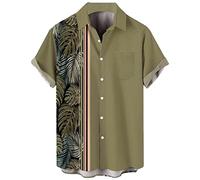Men's Vintage Bowling Shirt 1950s Retro Short Sleeve Button Down Shirts, Banana Leaf, XL