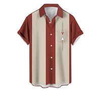Men's Vintage Bowling Shirt 1950s Retro Short Sleeve Button Down Shirts, Retro Dusty Red, Medium