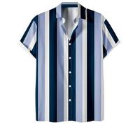 Mens Vintage Bowling Shirt Cotton Linen Beach Shirts Short Sleeve Button Down Summer Tops Retro Vertical Striped Shirts Button Up Holiday Vacation Leisure Wear Summer Streetwear Sky Blue