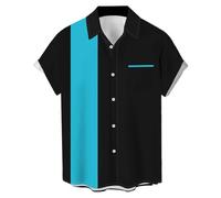 Men's Vintage Bowling Shirt Short Sleeve Button Down Shirt Vintage 1950s Rockabilly Camp Shirt Mens Bowling Shirts Casual Summer Shirt