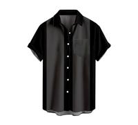 Men's Vintage Bowling Shirt Short Sleeve Button Down Shirt Vintage 1950s Rockabilly Camp Shirt Mens Bowling Shirts Casual Summer Shirt(Xa-Black,M)