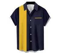 Men's Vintage Bowling Shirt Short Sleeve Button Down Vintage 1950s Rockabilly Camp Mens Bowling Casual Summer