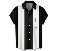 Men's Vintage Bowling Shirts 1950s Casual Short Sleeve Button Up Contrast Shirt Summer Color Block Cuban Shirts, Star, Large