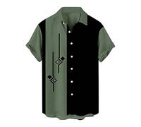 Men's Vintage Bowling Shirts 1950s Retro Print Short Sleeve Button Down Shirt Summer Casual Cuba Beach Hawaiian Shirt, K# Green, S