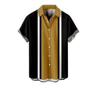 Men's Vintage Bowling Shirts 1950s Retro Print Short Sleeve Button Down Shirt Summer Casual Cuba Beach Hawaiian Shirt, J# Brown, XL