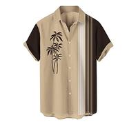 Men's Vintage Bowling Shirts 1950s Retro Print Short Sleeve Button Down Shirt Summer Casual Cuba Beach Hawaiian Shirt, U# Yellow, XXL