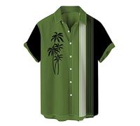 Men's Vintage Bowling Shirts 1950s Retro Print Short Sleeve Button Down Shirt Summer Casual Cuba Beach Hawaiian Shirt, U# Green, XXL